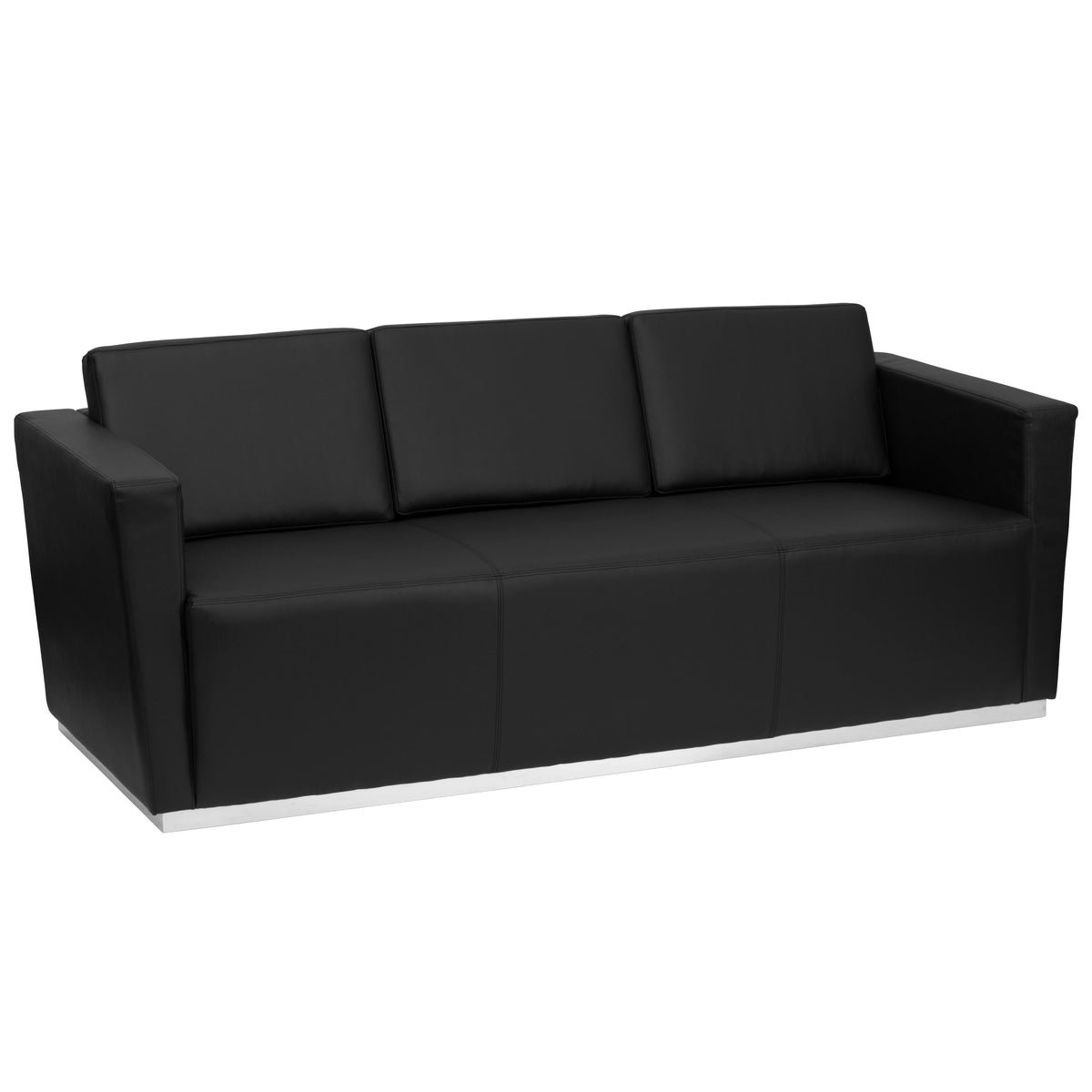 Flash Furniture ZB-TRINITY-8094-SOFA-BK-GG Contemporary Black LeatherSoft Sofa with Stainless Steel Recessed Base - Main view