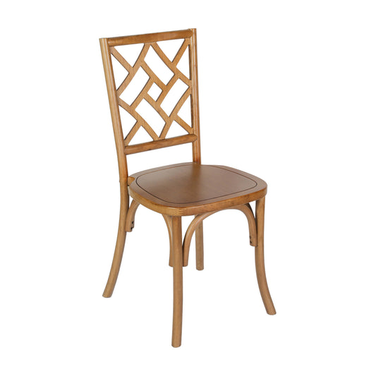Flash Furniture ZH-8100-5-PEC-GG Commercial Solid Wood Stackable Dining Chair with Intricate Back Detail in Pecan - Main view