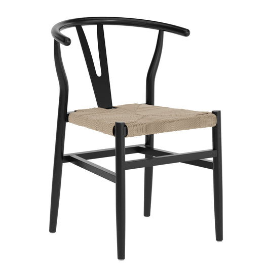 Flash Furniture ZH-8101YS-BLK-NAT-GG Commercial Y-Back Style Wood and Kraft Paper Stack Dining Chair-Black/Natural (Black Frame/Natural Seat) - Main view
