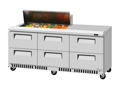 Turbo Air TST-72SD-12S-D6-FB-N(-LW) 72 5/8" 6 Drawer 12 Pan Sandwich / Salad Prep Table