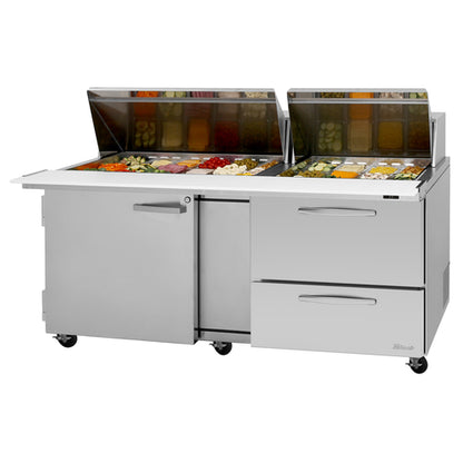 Turbo Air PST-72-30-D2R(L)-N 72 5/8" 1 Door 30 Pan Mega Top Sandwich / Salad Prep Table