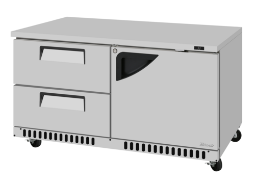 Turbo Air TUR-60SD-D2R(L)-FB-N 60 1/4" Solid Door Undercounter Refrigerator