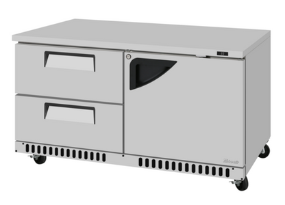Turbo Air TUR-60SD-D2R(L)-FB-N 60 1/4" Solid Door Undercounter Refrigerator