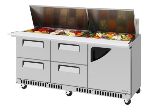 Turbo Air TST-72SD-30-D4R(L)-FB-N 72 5/8" 1 Door 30 Pan Mega Top Sandwich / Salad Prep Table