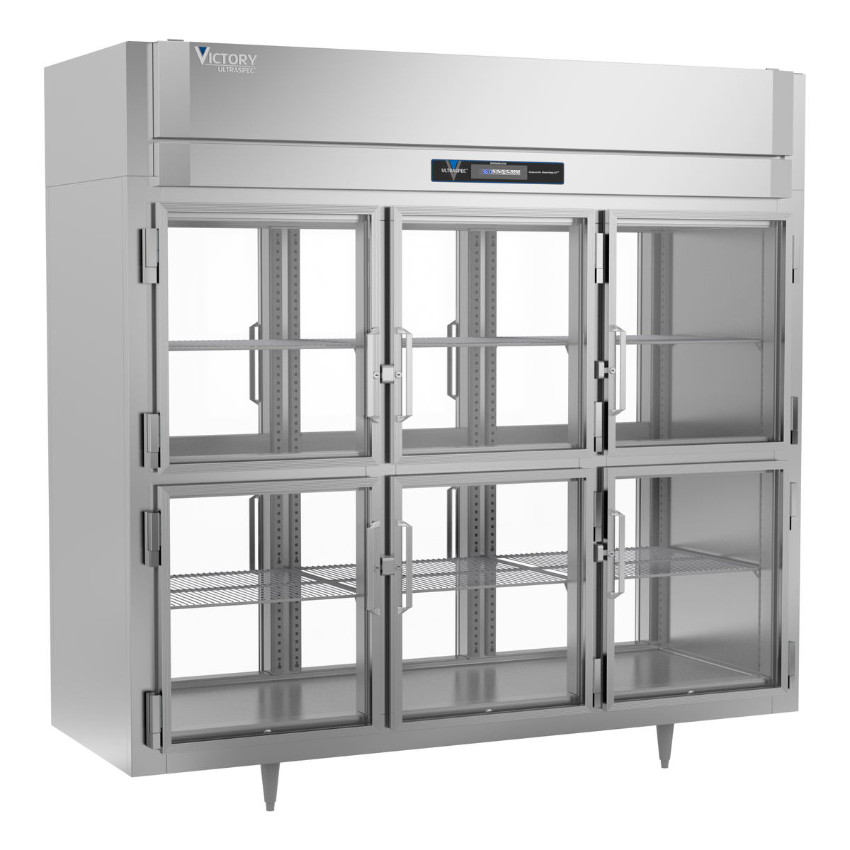 Victory RSA-3D-S1-EW-PT-HG-HC 85 1/2" Solid & Glass Door Pass-Thru Refrigerator