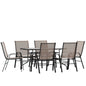 Flash Furniture TLH-089REC-303CBN6-GG 7 Piece Patio Dining Set - 55" Glass Patio Table, 6 Brown Flex Stack Chairs - Main view