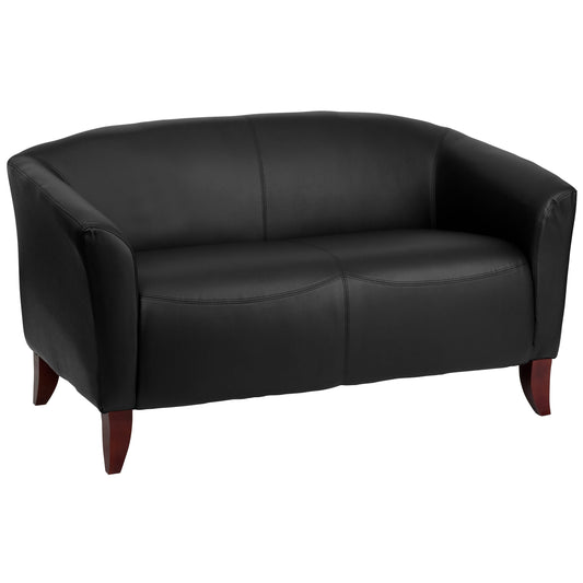Flash Furniture 111-2-BK-GG Black LeatherSoft Loveseat w/Cherry Wood Feet - Reception or Home Office Seating - Main view