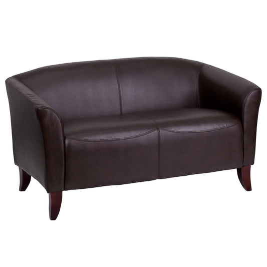 Flash Furniture 111-2-BN-GG Brown LeatherSoft Loveseat w/Cherry Wood Feet - Reception or Home Office Seating - Main view
