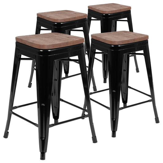 Flash Furniture 4-ET-31320W-24-BK-R-GG 16" Barstool
