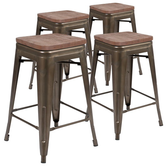 Flash Furniture 4-ET-31320W-24-GN-R-GG 16" Barstool