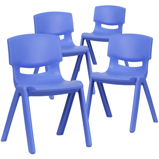 Flash Furniture 4-YU-YCX4-004-BLUE-GG 4 Pack Blue Plastic Stack School Chair with 13.25"H Seat, K-2 School Chair - Main view