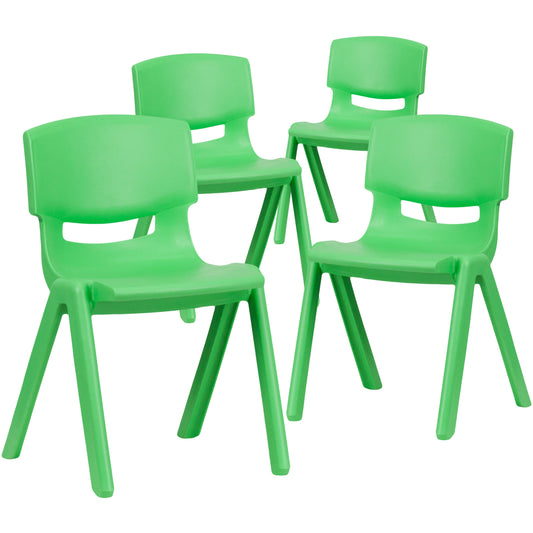 Flash Furniture 4-YU-YCX4-004-GREEN-GG 4 Pack Green Plastic Stack School Chair with 13.25"H Seat, K-2 School Chair - Main view
