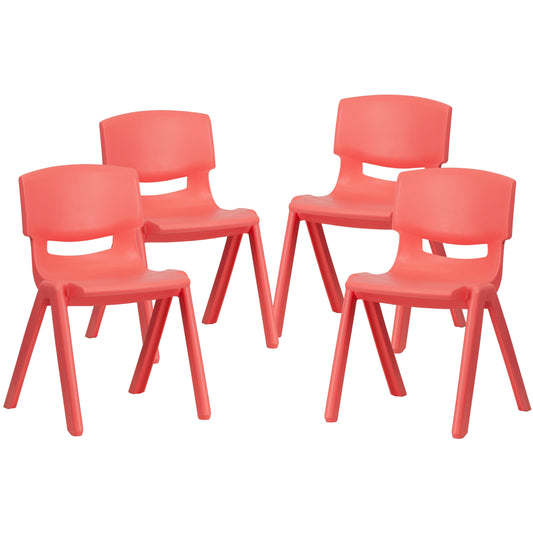 Flash Furniture 4-YU-YCX4-004-RED-GG 4 Pack Red Plastic Stack School Chair with 13.25"H Seat, K-2 School Chair - Main view