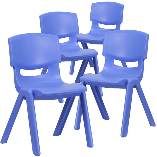 Flash Furniture 4-YU-YCX4-005-BLUE-GG 4 Pack Blue Plastic Stack School Chair with 15.5"H Seat, 3rd-7th School Chair - Main view