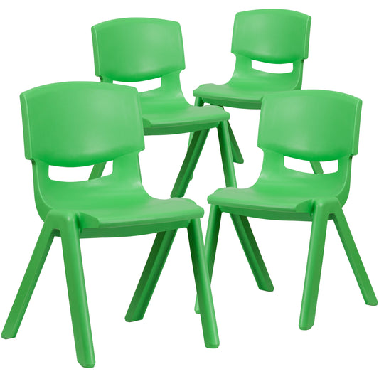 Flash Furniture 4-YU-YCX4-005-GREEN-GG 4 Pack Green Plastic Stack School Chair with 15.5"H Seat, 3rd-7th School Chair - Main view