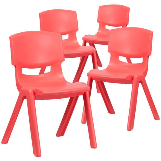 Flash Furniture 4-YU-YCX4-005-RED-GG 4 Pack Red Plastic Stack School Chair with 15.5"H Seat, 3rd-7th School Chair - Main view