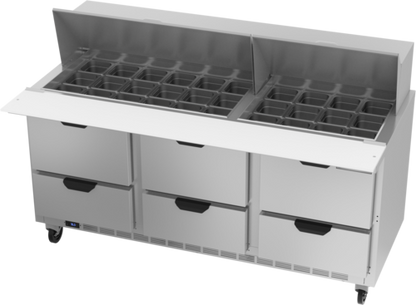 Beverage-Air SPED72HC-30M-6 72" 6 Drawer 30 Pan Mega Top Sandwich / Salad Prep Table