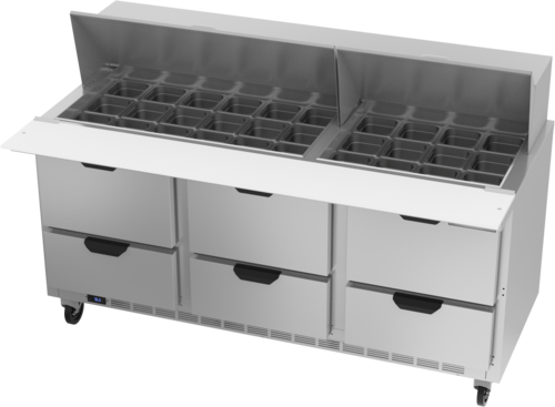 Beverage-Air SPED72HC-30M-6 72" 6 Drawer 30 Pan Mega Top Sandwich / Salad Prep Table