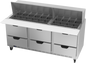Beverage-Air SPED72HC-30M-6 72" 6 Drawer 30 Pan Mega Top Sandwich / Salad Prep Table