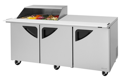 Turbo Air TST-72SD-15M-N-SL(-LW) 72 5/8" 3 Doors 15 Pan Mega Top Sandwich / Salad Prep Table