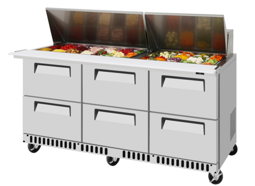 Turbo Air TST-72SD-30-D6-FB-N 72 5/8" 6 Drawer 30 Pan Mega Top Sandwich / Salad Prep Table