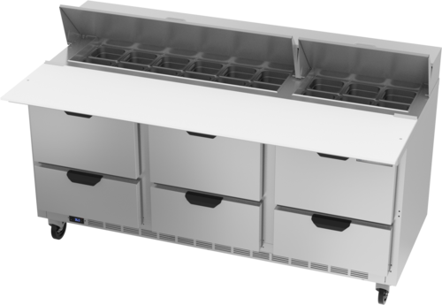 Beverage-Air SPED72HC-18C-6 72" 6 Drawer 19 Pan Sandwich / Salad Prep Table