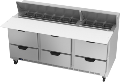 Beverage-Air SPED72HC-18C-6 72" 6 Drawer 19 Pan Sandwich / Salad Prep Table
