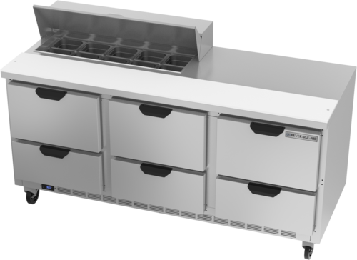 Beverage-Air SPED72HC-10-6 72" 6 Drawer 12 Pan Sandwich / Salad Prep Table