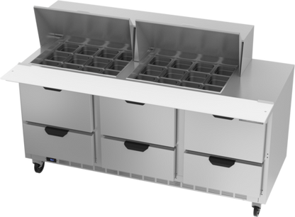 Beverage-Air SPED72HC-24M-6 72" 6 Drawer 24 Pan Mega Top Sandwich / Salad Prep Table
