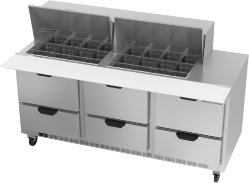 Beverage-Air SPED72HC-24M-6 72" 6 Drawer 24 Pan Mega Top Sandwich / Salad Prep Table