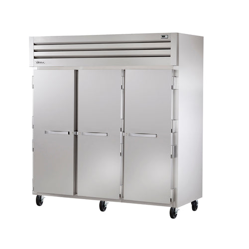 True STA3R-3S-HC 77 3/4" 3 Section Solid Door Reach-In Refrigerator