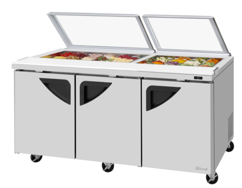 Turbo Air TST-72SD-N-GL 72 5/8" 3 Doors 19 Pan Sandwich / Salad Prep Table
