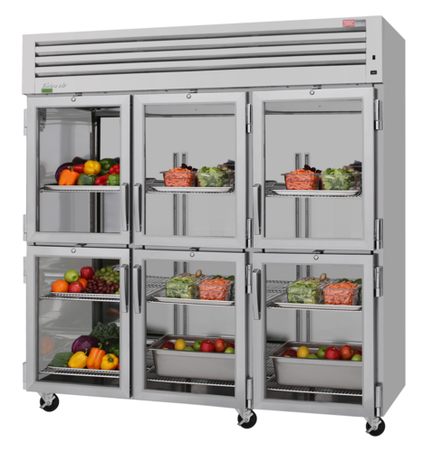 Turbo Air PRO-77-6R-G-N 77 3/4" 3 Section Glass Door Reach-In Refrigerator