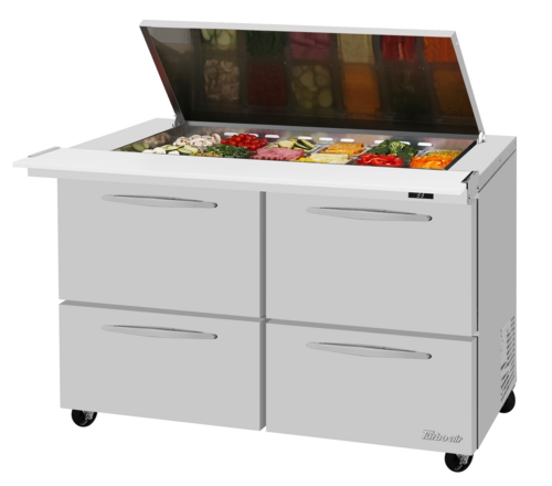 Turbo Air PST-48-18-D4-N-FL 48 1/4" 4 Drawer 18 Pan Mega Top Sandwich / Salad Prep Table