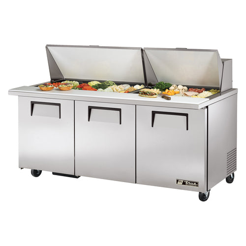 True TSSU-72-30M-B-ST-HC 72 3/8" 3 Doors 30 Pan Mega Top Sandwich / Salad Prep Table