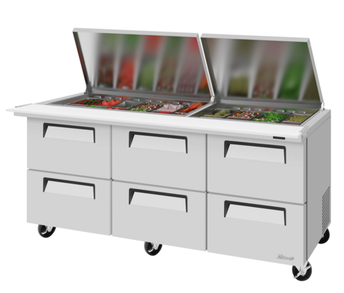 Turbo Air TST-72SD-30-D6-N-FL 72 5/8" 6 Drawer 30 Pan Mega Top Sandwich / Salad Prep Table