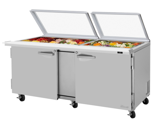 Turbo Air PST-72-30-N-GL 72 5/8" 2 Doors 30 Pan Mega Top Sandwich / Salad Prep Table