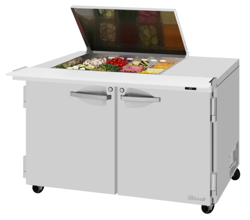 Turbo Air PST-48-12M-N-FL 48 1/4" 2 Doors 12 Pan Mega Top Sandwich / Salad Prep Table
