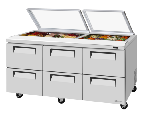 Turbo Air TST-72SD-D6-N-GL 72 5/8" 6 Drawer 19 Pan Sandwich / Salad Prep Table