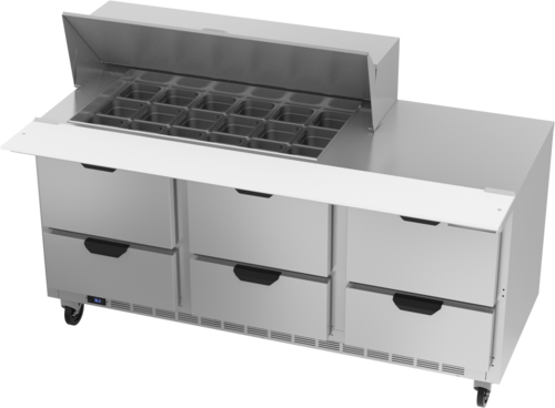 Beverage-Air SPED72HC-18M-6 72" 6 Drawer 18 Pan Mega Top Sandwich / Salad Prep Table