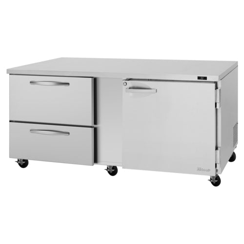 Turbo Air PUR-72-D2R(L)-N 72 5/8" Solid Door Undercounter Refrigerator