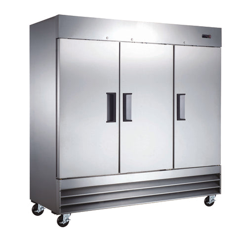 Omcan 50028 81" 3 Section Solid Door Reach-In Refrigerator