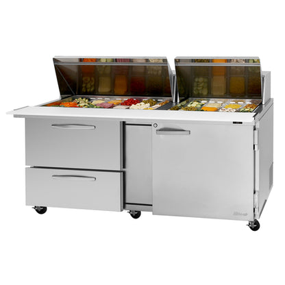 Turbo Air PST-72-30-D2R(L)-N 72 5/8" 1 Door 30 Pan Mega Top Sandwich / Salad Prep Table