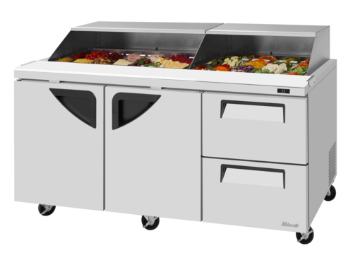 Turbo Air TST-72SD-LRD2-N-SL 72 5/8" 2 Doors 19 Pan Sandwich / Salad Prep Table