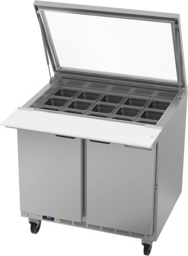 Beverage-Air SPE36HC-15M-STL 36" 2 Doors 15 Pan Mega Top Sandwich / Salad Prep Table