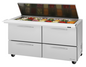 Turbo Air PST-60-24-D4-N-FL 60 1/4" 4 Drawer 24 Pan Mega Top Sandwich / Salad Prep Table