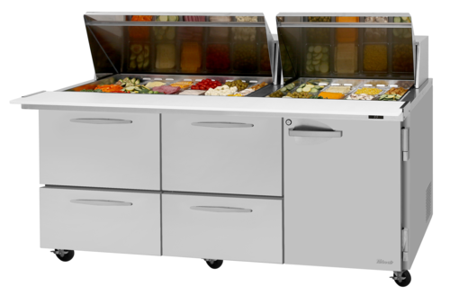 Turbo Air PST-72-30-D4R(L)-N 72 5/8" 1 Door 30 Pan Mega Top Sandwich / Salad Prep Table