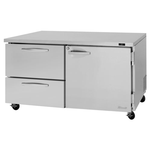 Turbo Air PUR-60-D2R(L)-N 60 1/4" Solid Door Undercounter Refrigerator
