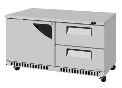 Turbo Air TUR-60SD-D2R(L)-FB-N 60 1/4" Solid Door Undercounter Refrigerator
