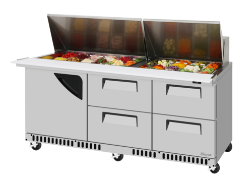Turbo Air TST-72SD-30-D4R(L)-FB-N 72 5/8" 1 Door 30 Pan Mega Top Sandwich / Salad Prep Table